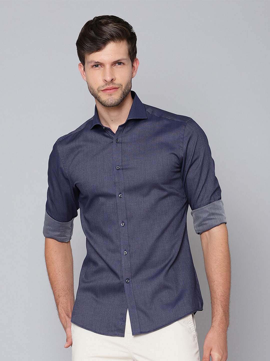 

Bruun & Stengade Men Blue Slim Fit Printed Pure Cotton Casual Shirt