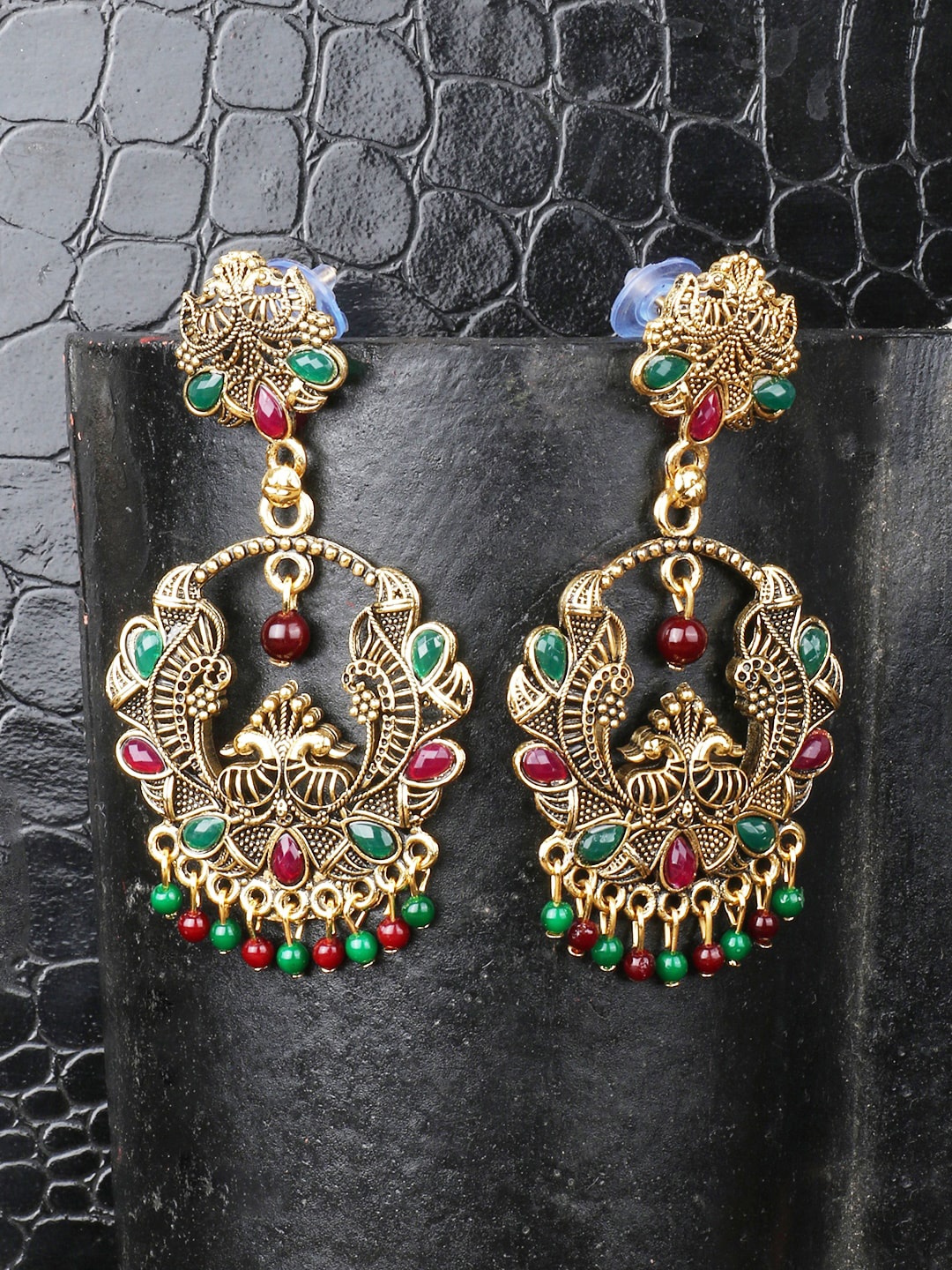 

ANIKAS CREATION Red & Gold Plated Contemporary Chandbalis Earrings