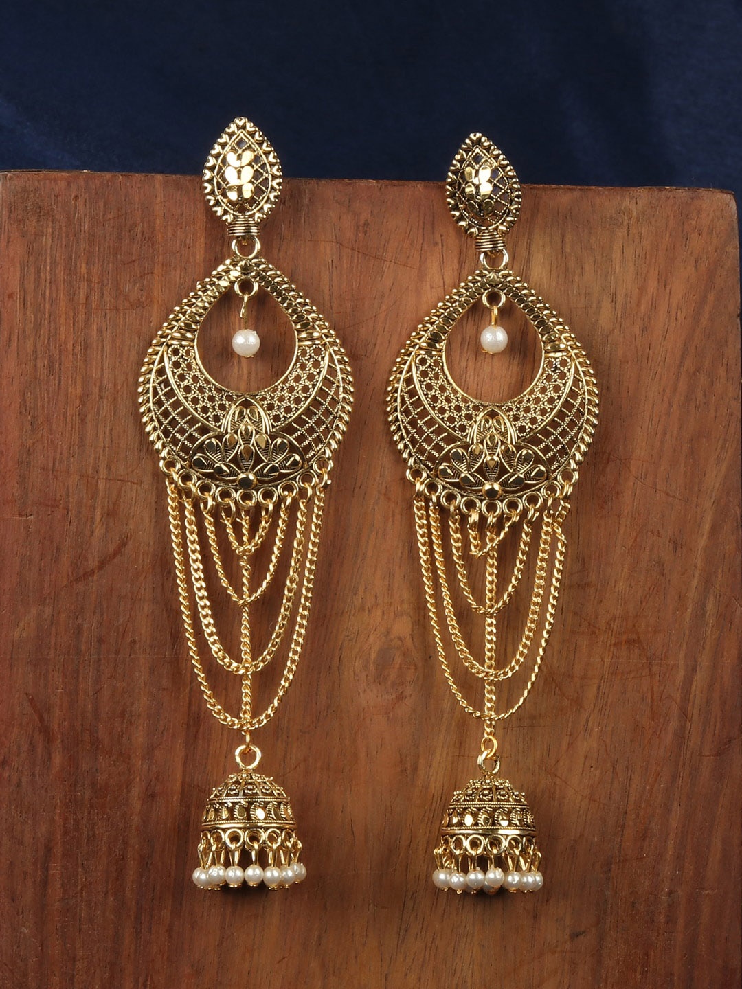 

ANIKAS CREATION Gold-Plated Crescent Shaped Chandbalis Earrings