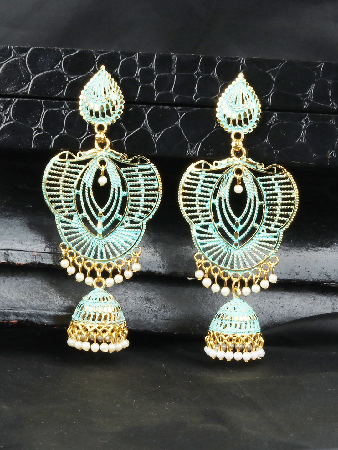 

ANIKAS CREATION Sea Green Contemporary Jhumkas Earrings