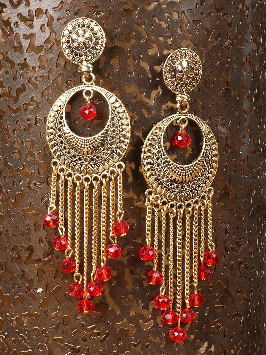 

ANIKAS CREATION Red Contemporary Drop Earrings