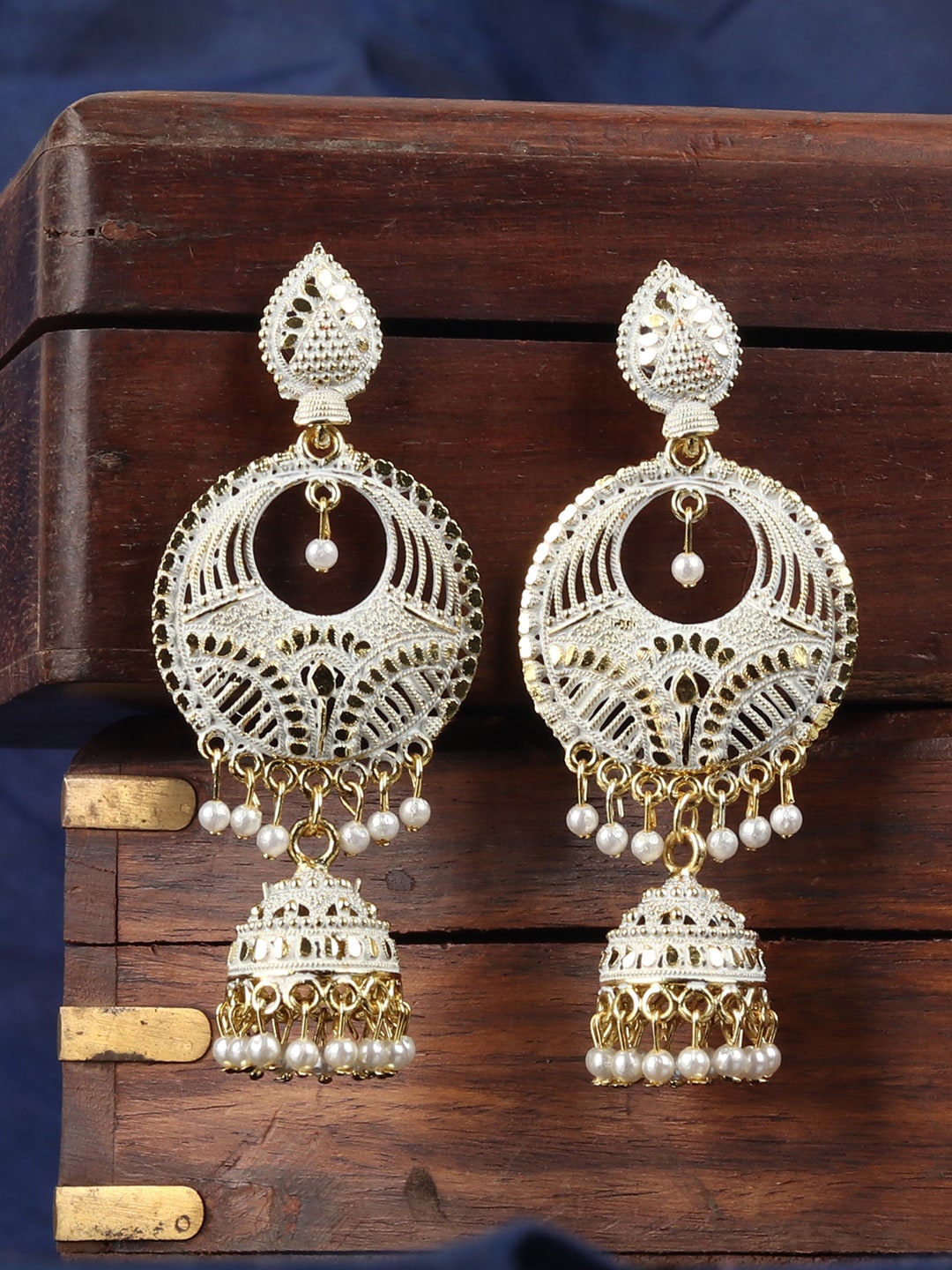 

ANIKAS CREATION White Contemporary Jhumkas Earrings