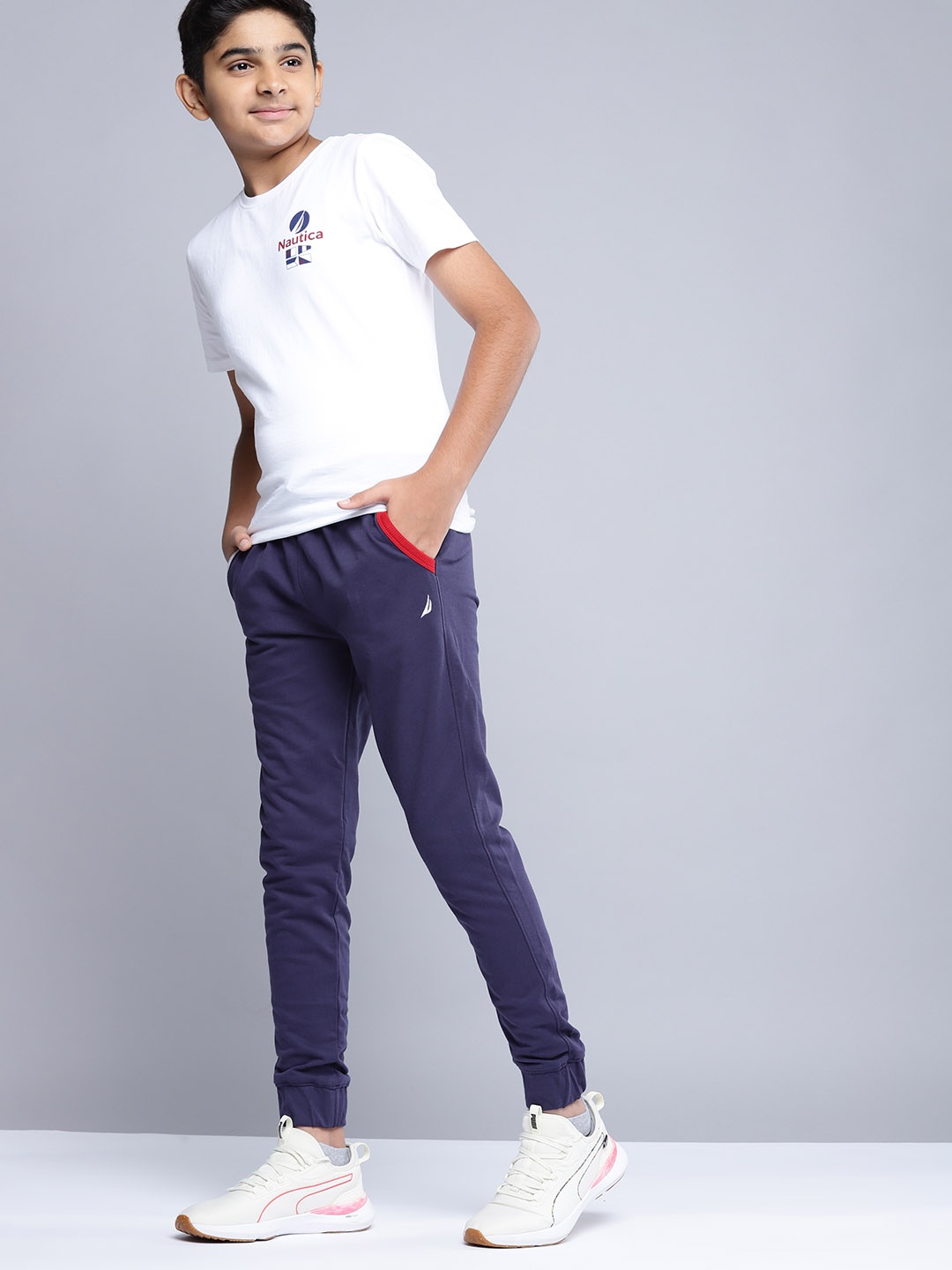 

Nautica Boys Blue Pure Cotton Solid Joggers
