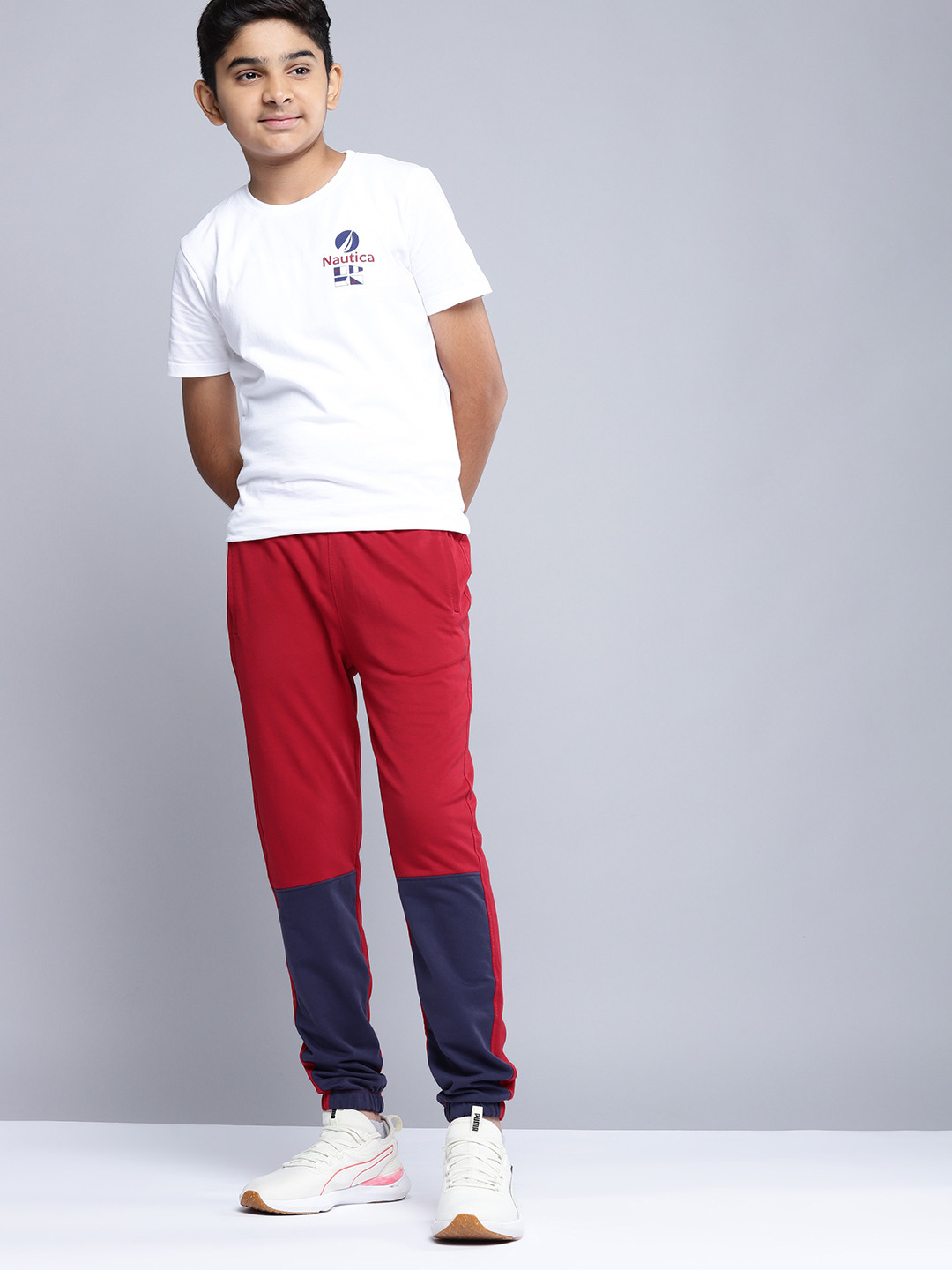 

Nautica Teen Boys Red & Navy Blue Pure Cotton Colourblocked Joggers
