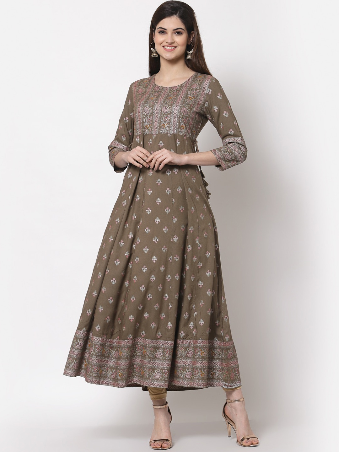 

KBZ Women Green Floral Printed Anarkali Kurta