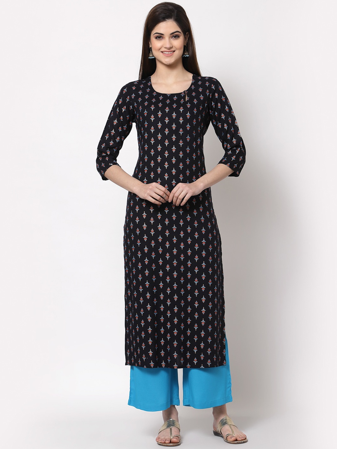 

KBZ Women Navy Blue Ethnic Motifs Printed Kurta