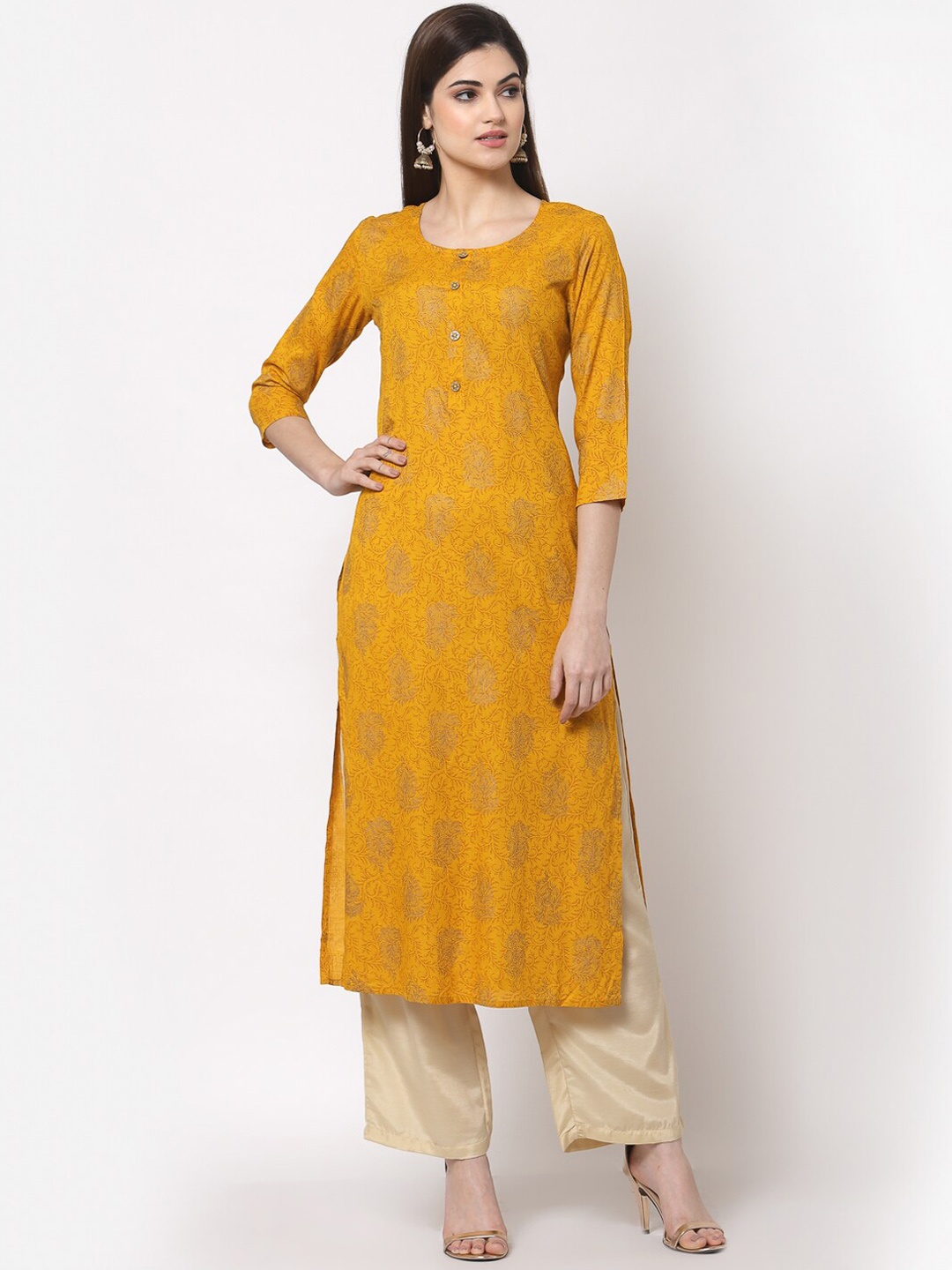 

KBZ Women Yellow Ethnic Motifs Printed Straight Kurta