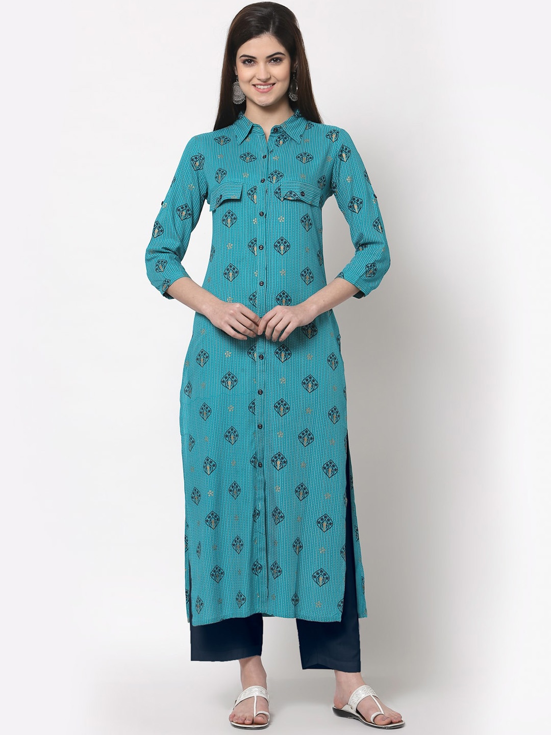 

KBZ Women Blue Ethnic Motifs Printed Kurta