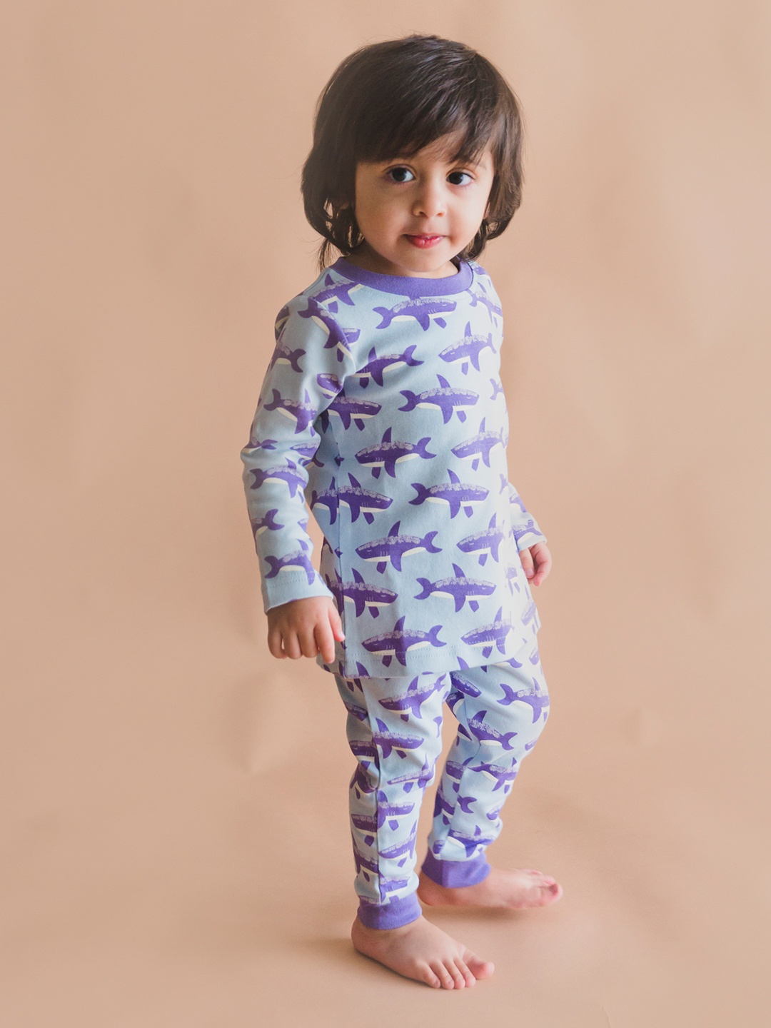 

Mamas Boo Kids Purple & Blue Printed Sustainable T-shirt with Pyjamas