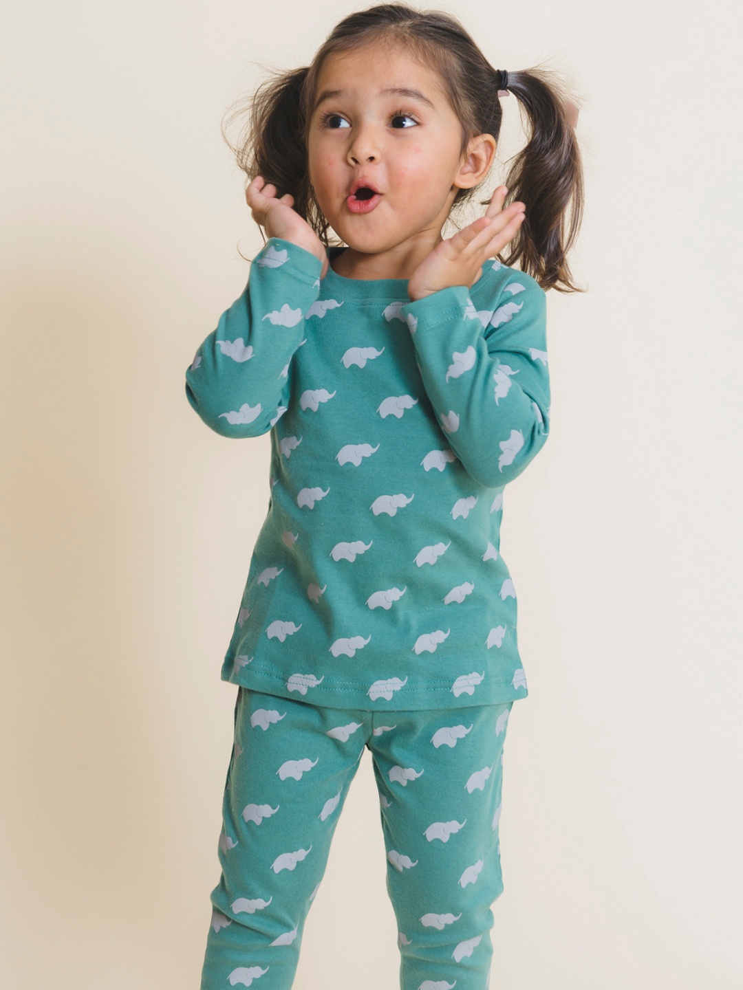 

Mamas Boo Unisex Kids Green Printed Organic Cotton Sustainable T-shirt with Pyjamas