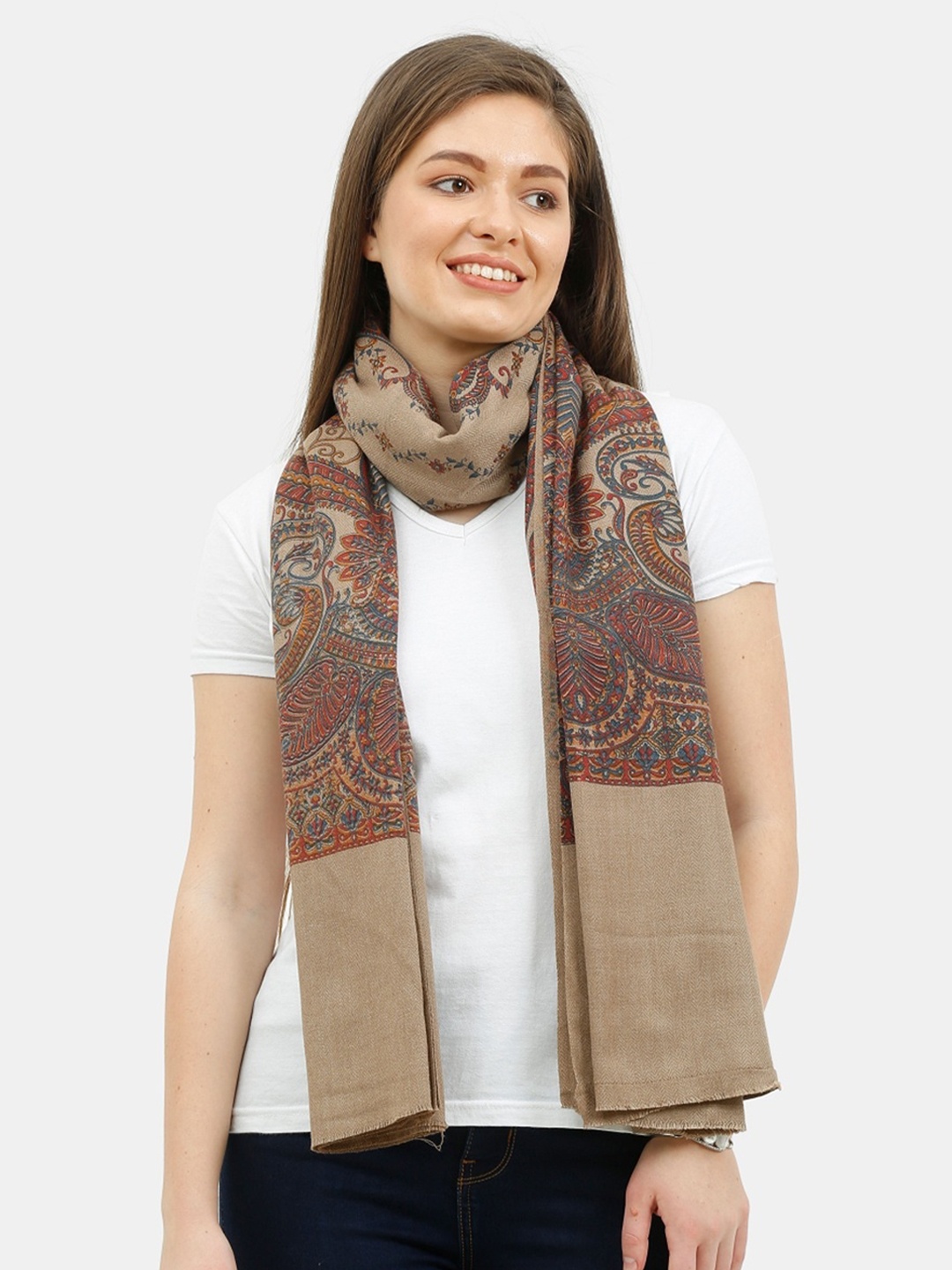 

thickskin Women Beige & Red Printed Shawl