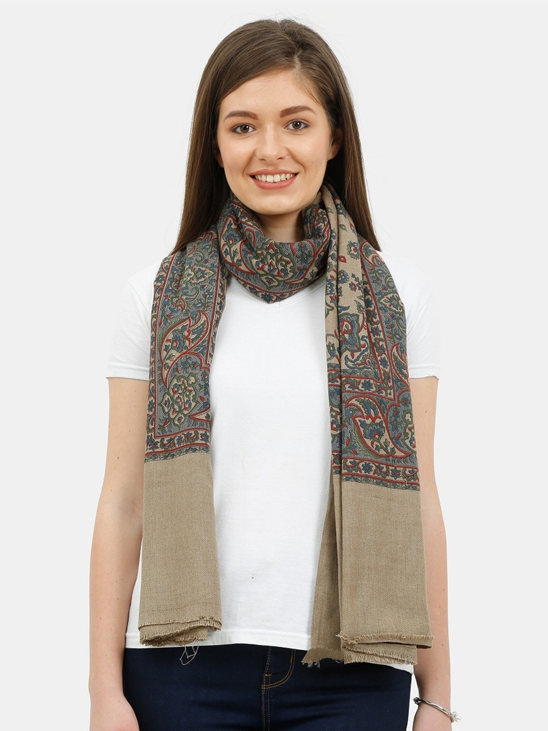 

thickskin Women Beige & Grey Woven Design Shawl