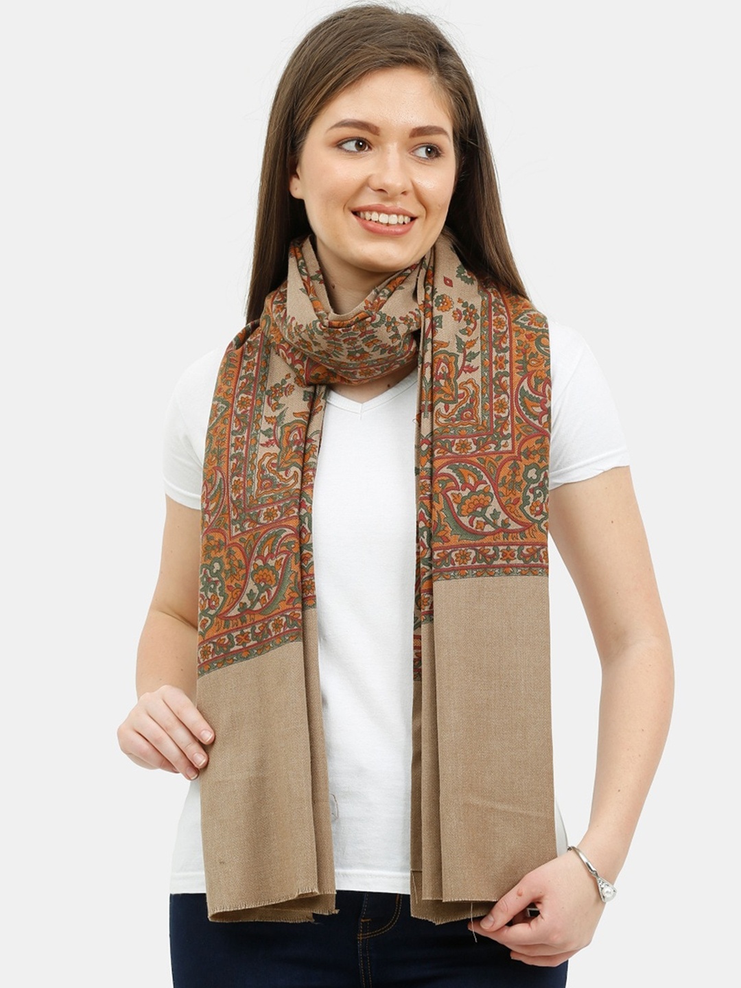 

thickskin Women Beige & Orange Woven-Design Shawl