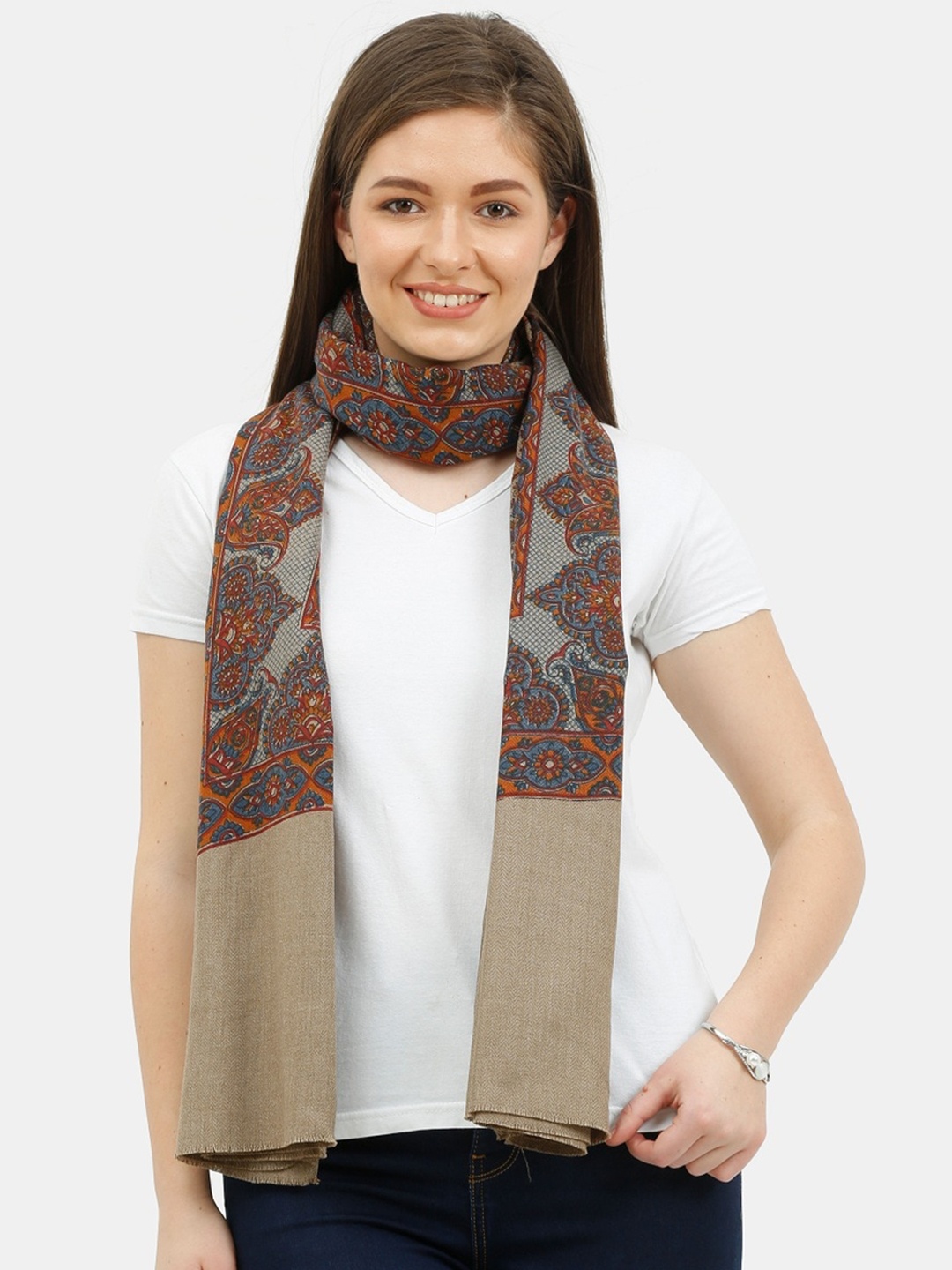 

thickskin Women Beige & Blue Woven Design Shawl