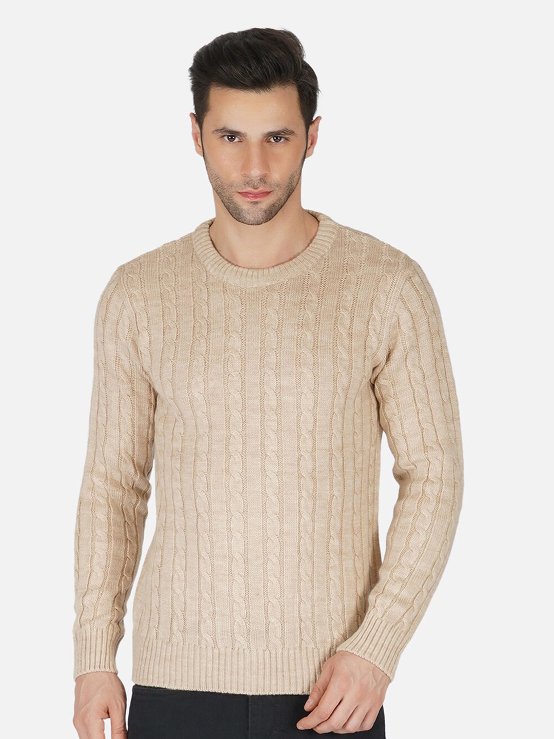

JoE Hazel Men Beige Cable Knit Acrylic Pullover