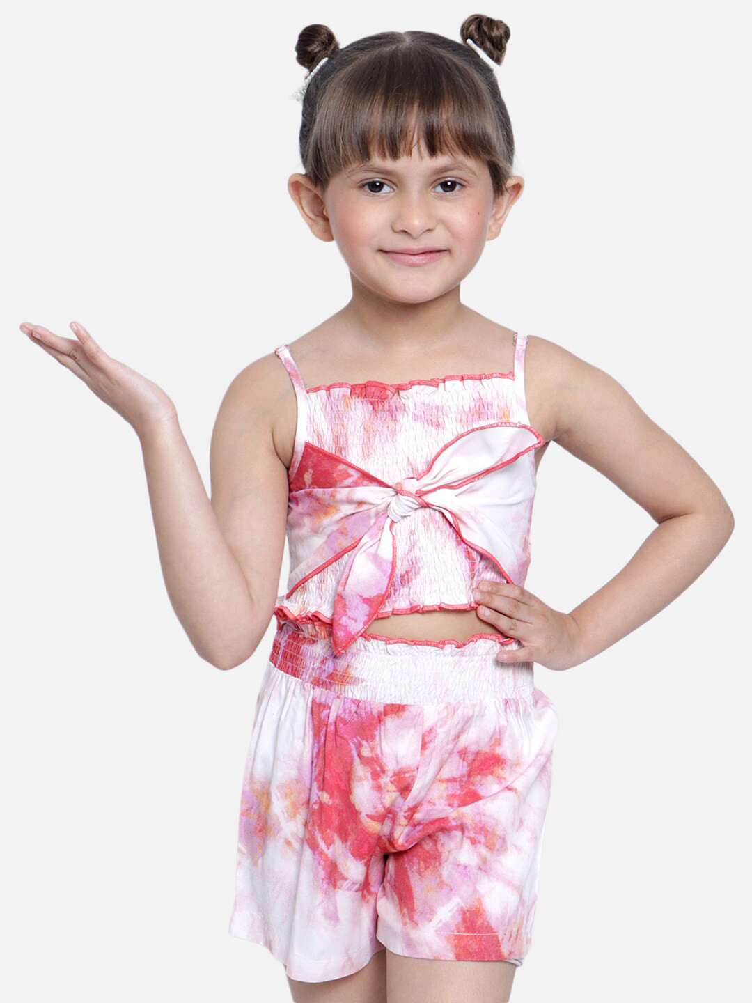 

Nauti Nati Girls Pink & White Dyed Top with Shorts