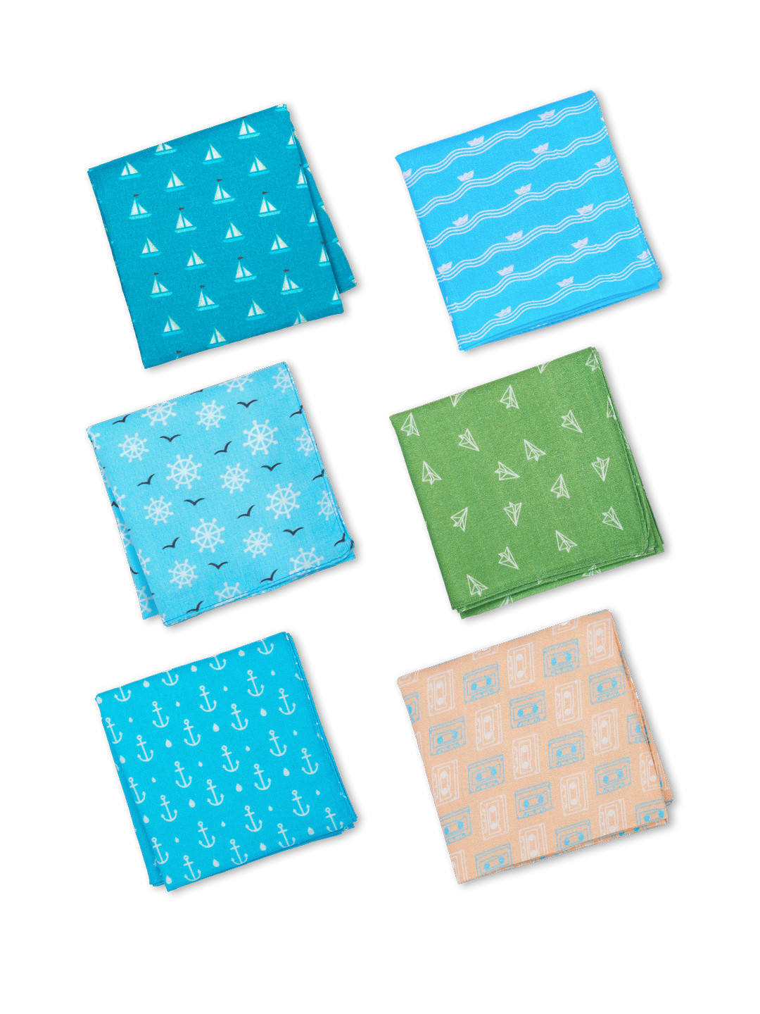 

hexafun Men Pack of 6 Printed Pure Organic Cotton Handkerchief, Blue