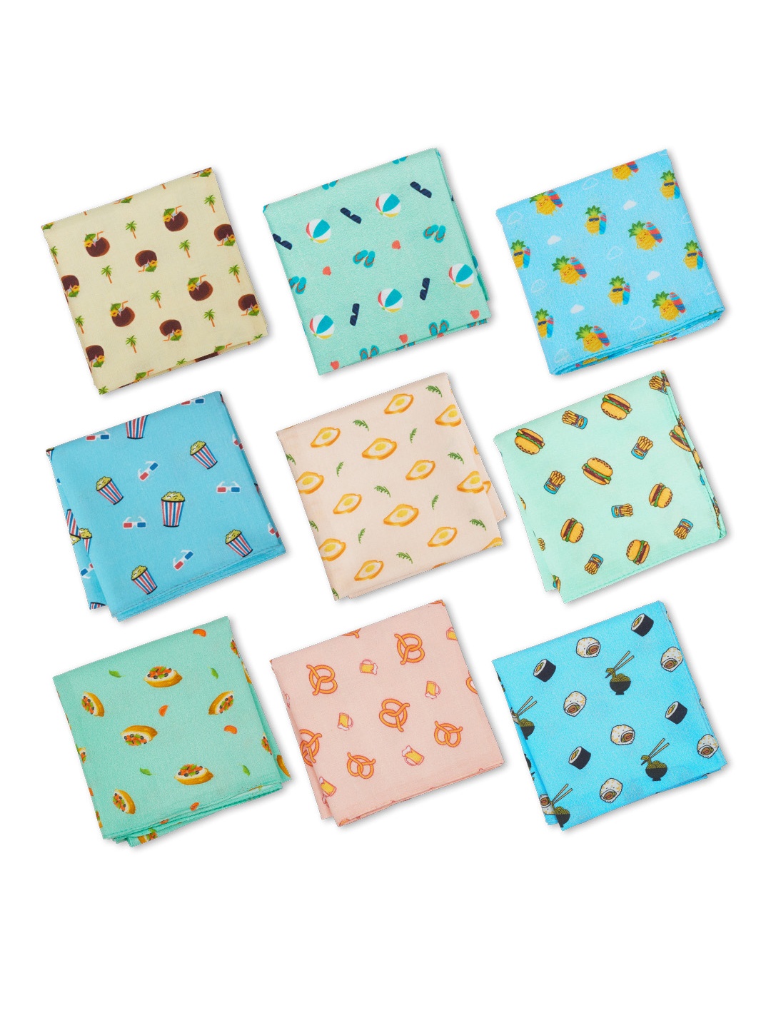 

hexafun Men 9 Pieces Multicolored Printed Pure Organic Cotton Handkerchief Set, Multi