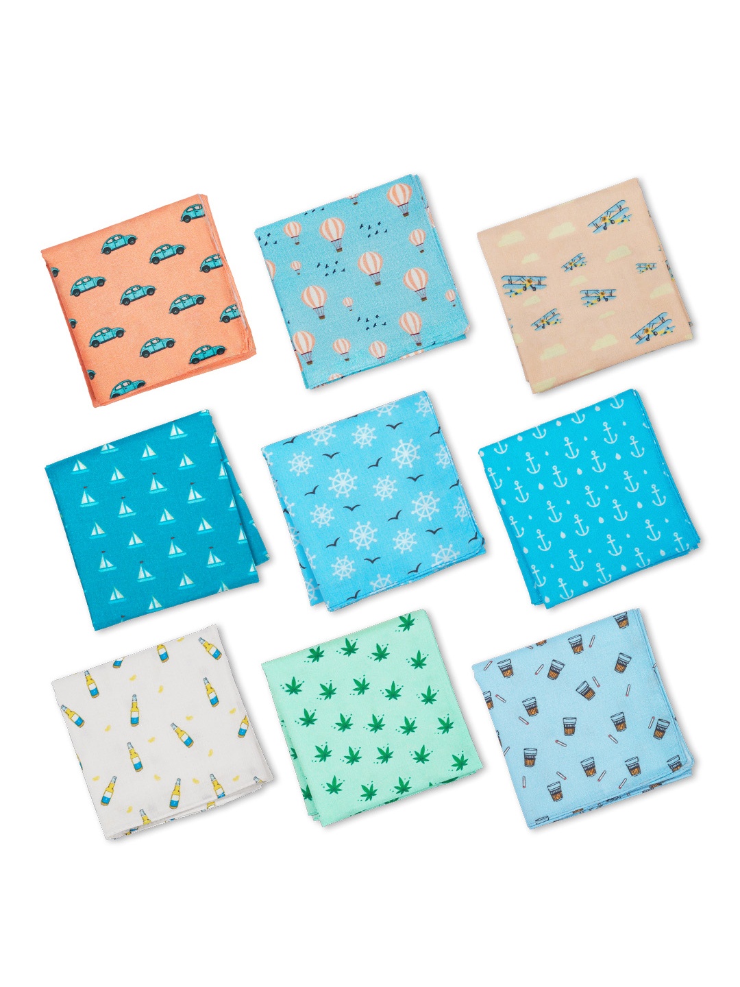 

hexafun Men Pack of 9 Printed Pure Organic Cotton Handkerchiefs, Blue