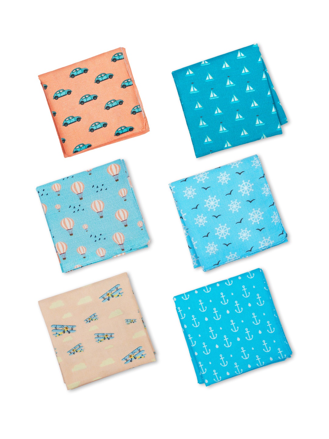 

hexafun Men Pack of 6 Printed Pure Organic Cotton Handkerchiefs, Blue
