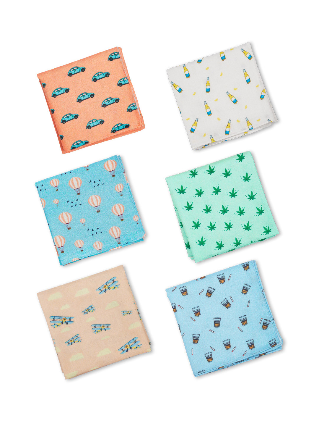 

hexafun Men Pack Of 6 Printed Pure Organic Cotton Handkerchieves, Blue