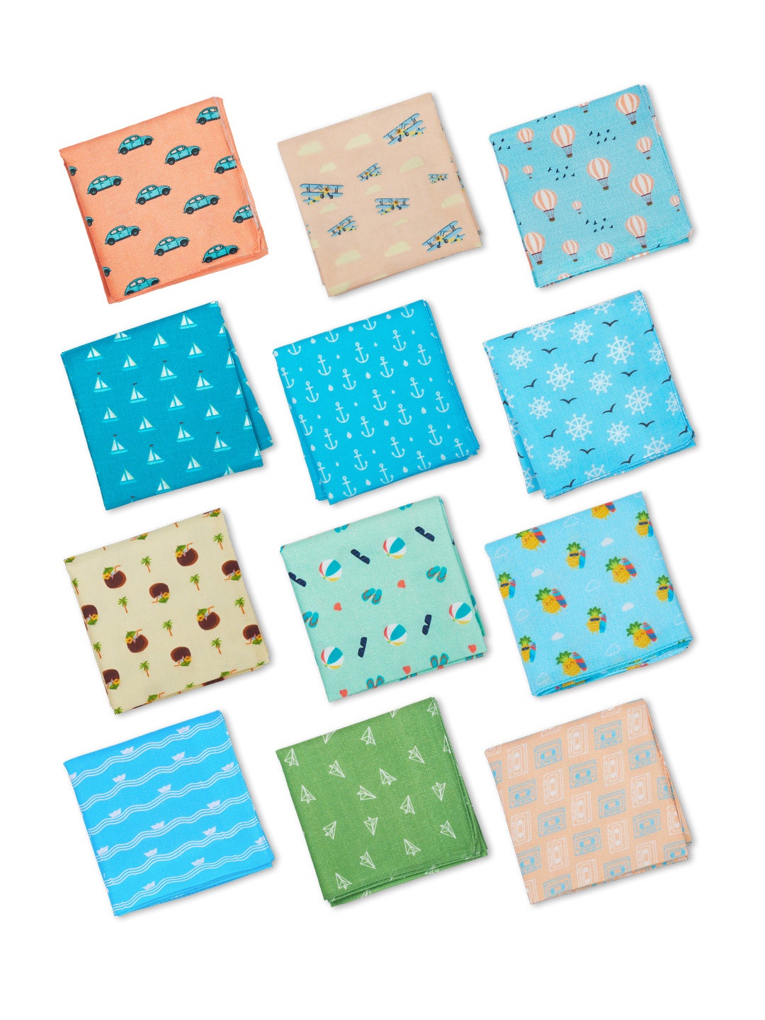 

hexafun Men Pack of 12 Printed Pure Organic Cotton Handkerchiefs, Blue