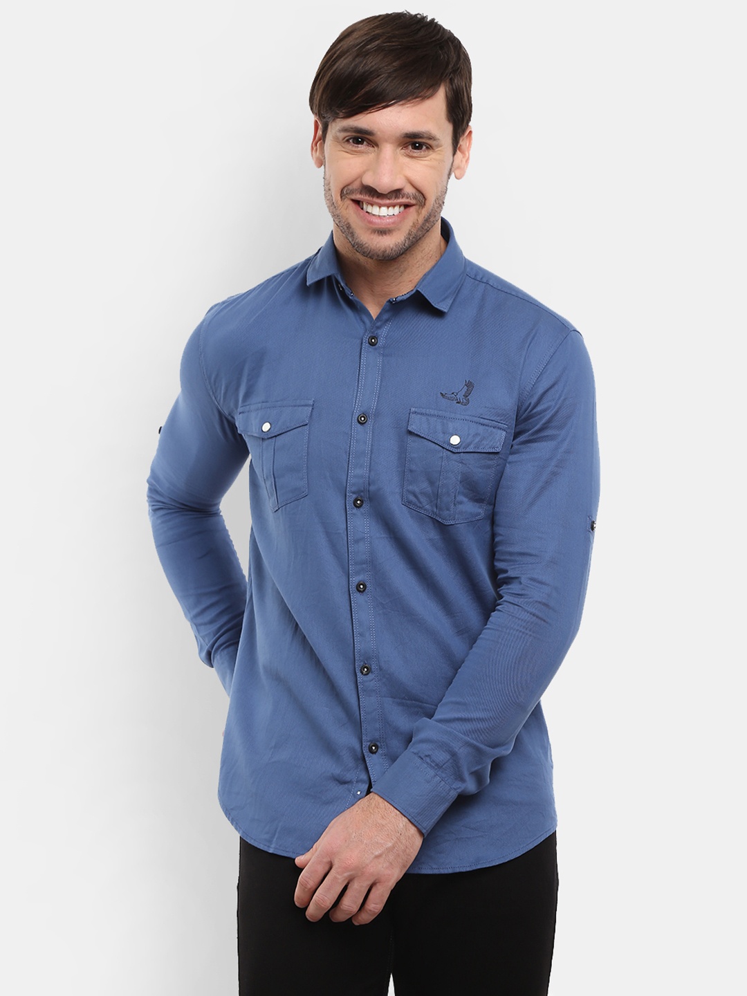 

V-Mart Men Blue Classic Slim Fit Solid Cotton Casual Shirt