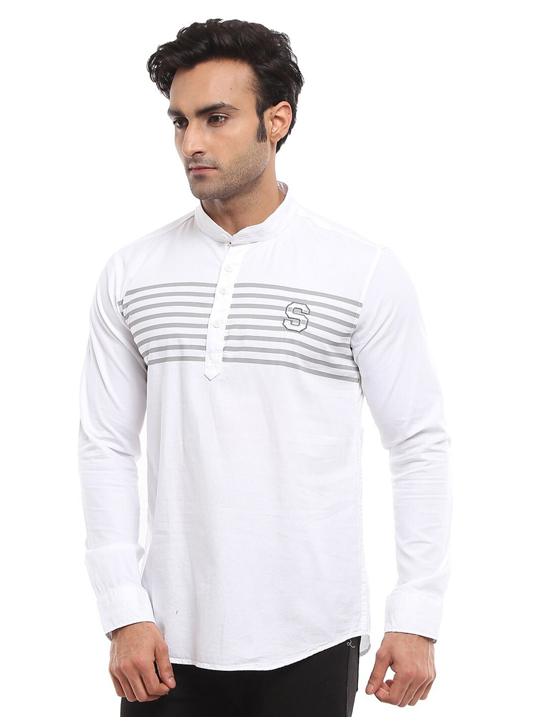 

V-Mart Men White Classic Mandarin Collar Slim Fit Casual Shirt