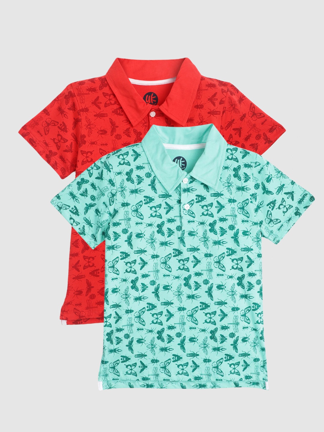 

YK Boys Pack of 2 Pure Cotton Printed Polo Collar T-shirts, Sea green