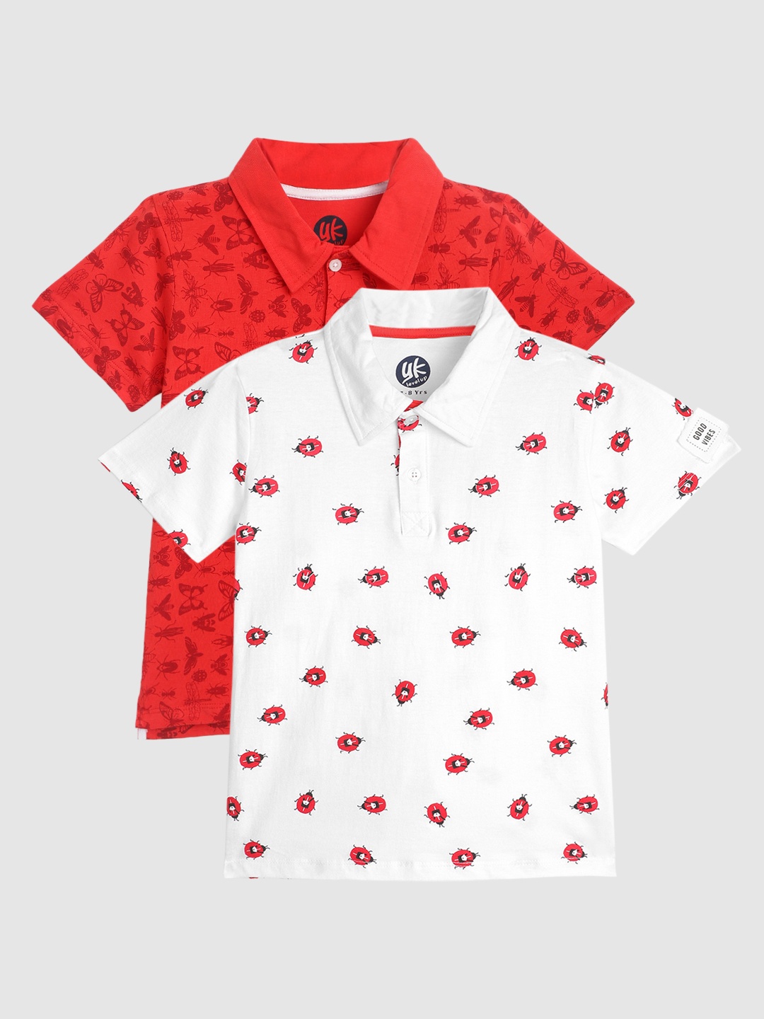 

YK Boys Pack of 2 Pure Cotton Printed Polo Collar T-shirts, Red