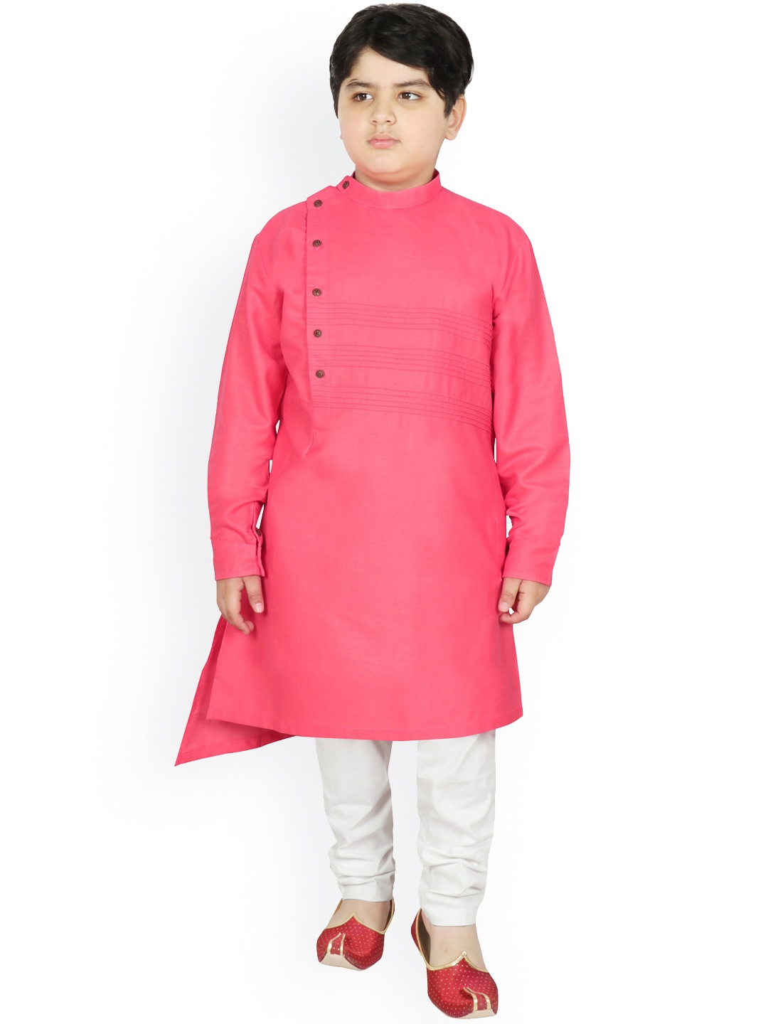 

SG YUVRAJ Boys Peach-Coloured Angrakha Pure Cotton Kurta with Churidar