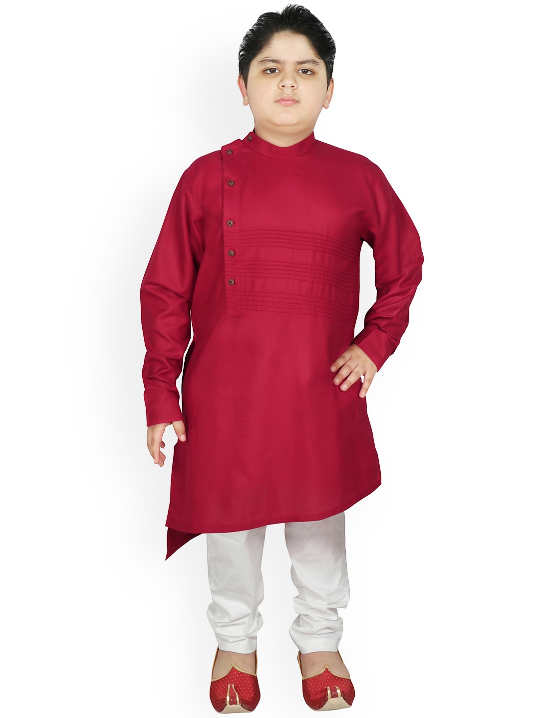 

SG YUVRAJ Boys Maroon Angrakha Pure Cotton Kurta With Churidar