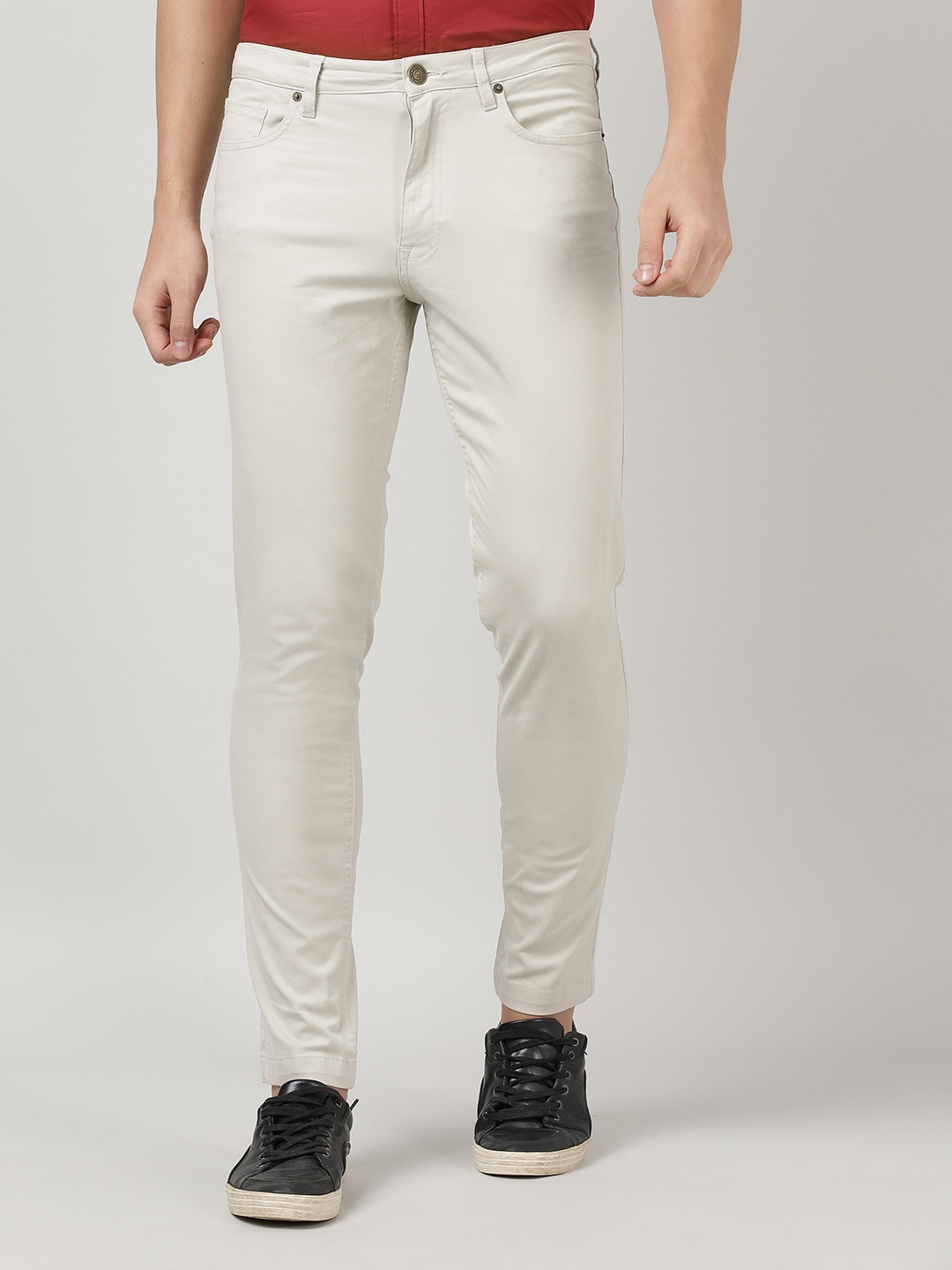 

MERCHANT MARINE Men Cream-Coloured Slim Fit Twill Chinos