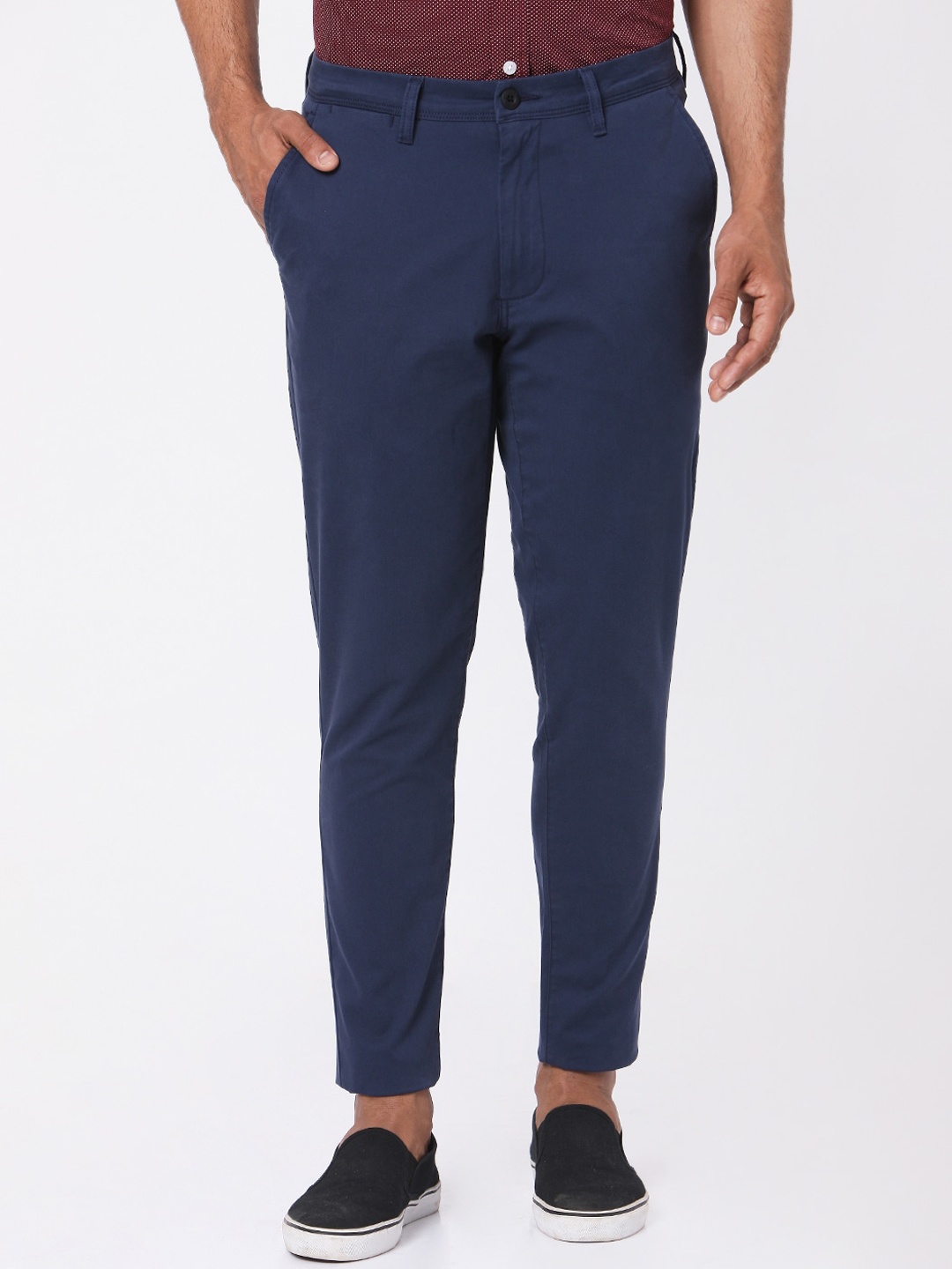 

MERCHANT MARINE Men Navy Blue Tapered Fit Trousers