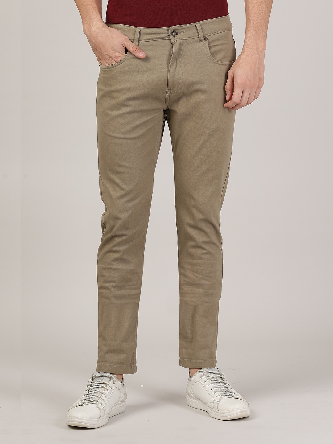 

MERCHANT MARINE Men Khaki Slim Fit Solid Cotton Trousers