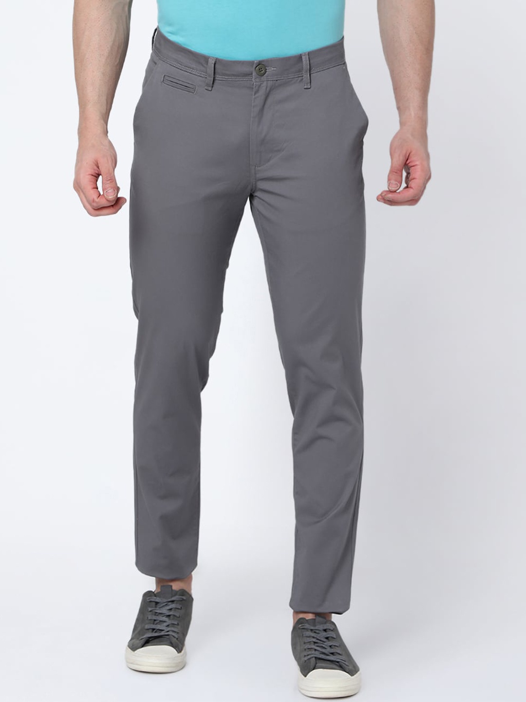 

MERCHANT MARINE Men Grey Slim Fit Lightweight Chinos Trousers