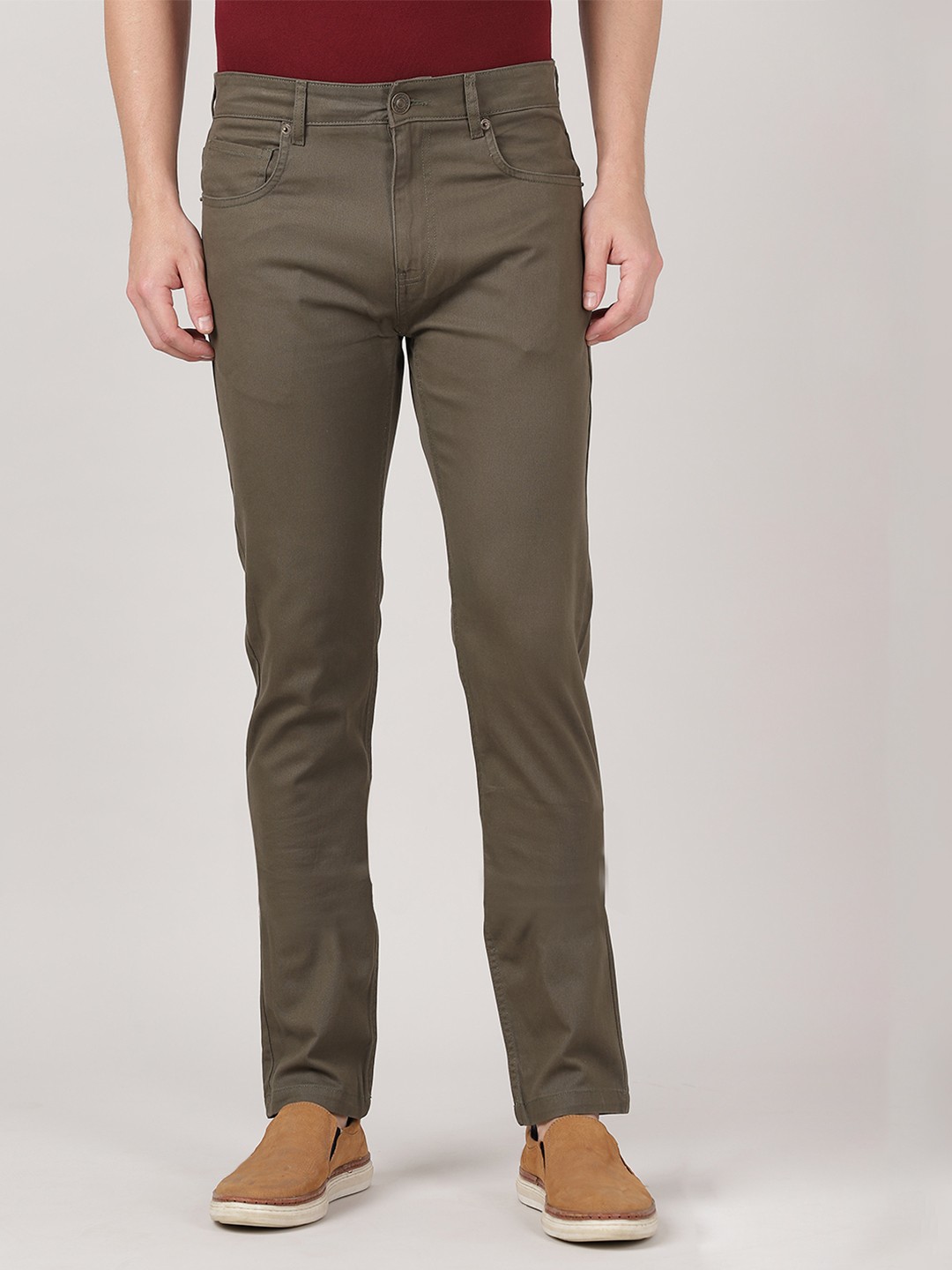 

MERCHANT MARINE Men Olive Green Slim Fit Chinos Trousers