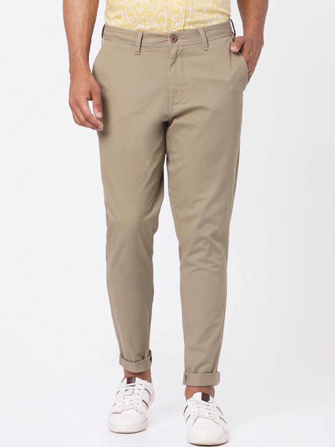 

MERCHANT MARINE Men Beige Slim Fit Chinos Trousers