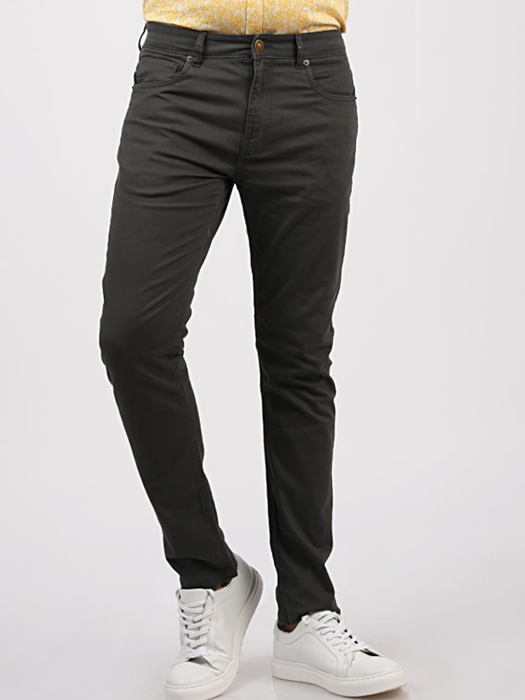 

MERCHANT MARINE Men Grey Slim Fit Solid Cotton Trousers