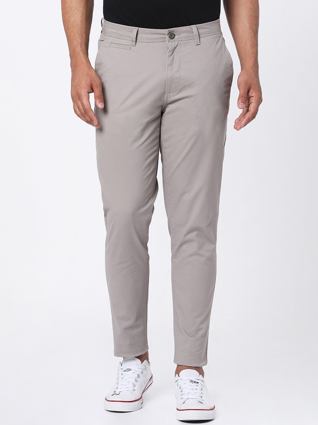 

MERCHANT MARINE Men Grey Slim Fit Solid Cotton Trousers