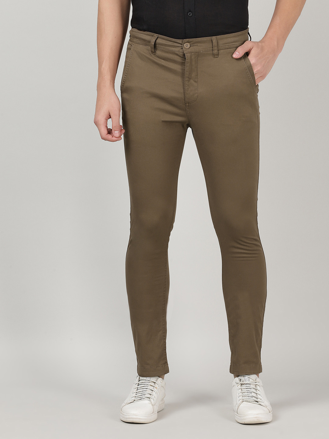 

MERCHANT MARINE Men Brown Tapered Fit Stretch Chinos Trousers