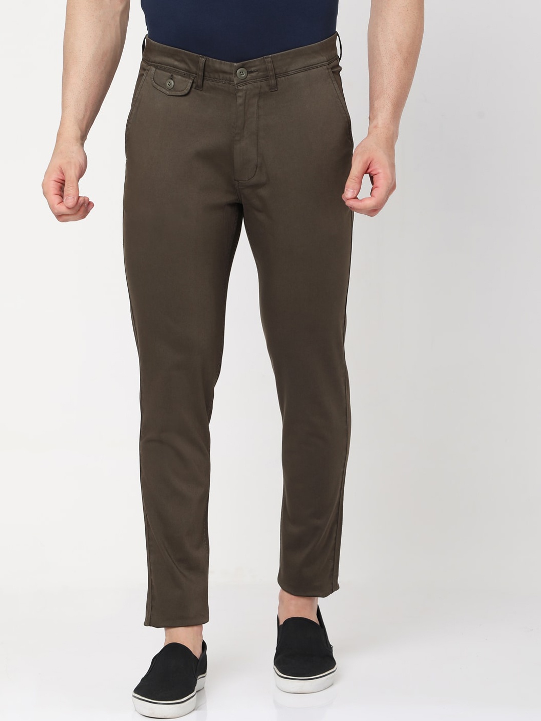 

MERCHANT MARINE Men Olive Green Slim Fit Chinos Trousers