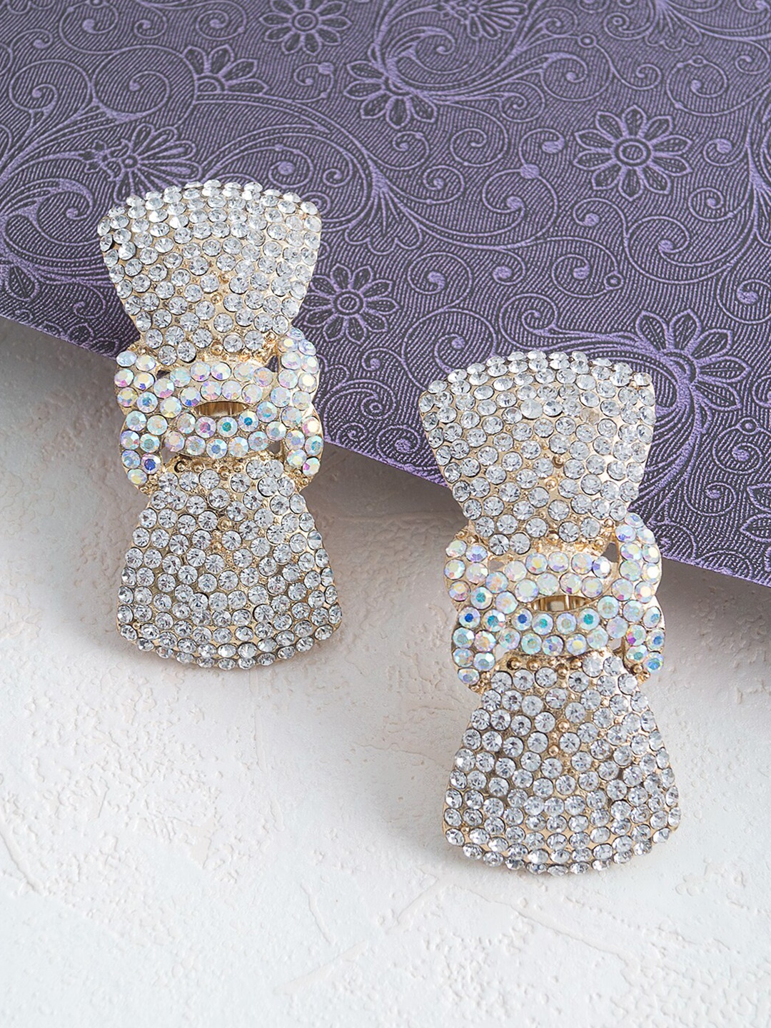 

Golden Peacock Women Gold-Toned & White Set of 2 Embellished French Barrette