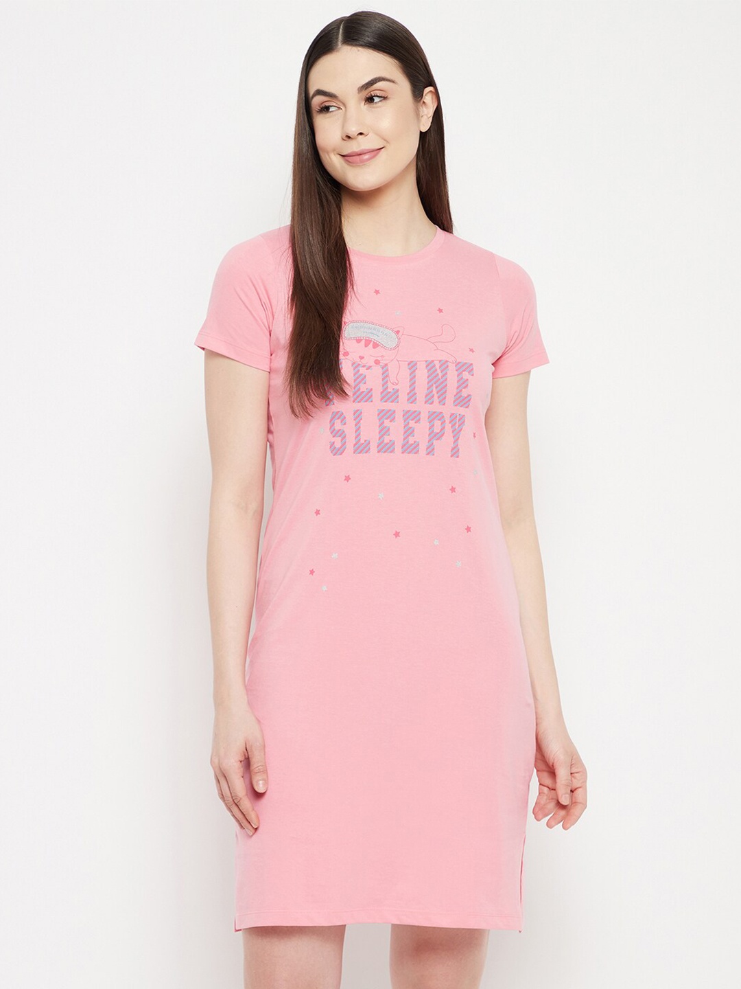 

MADAME M SECRET Pink Typography Printed T-shirt Nightdress