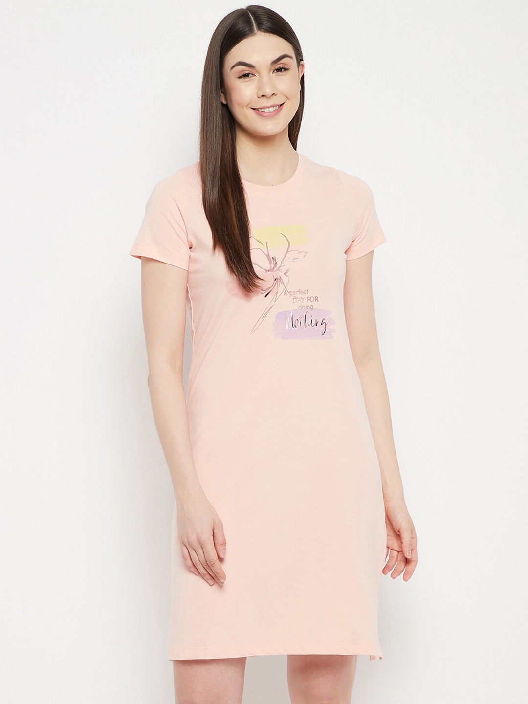 

MADAME M SECRET Peach-Coloured Printed Nightdress