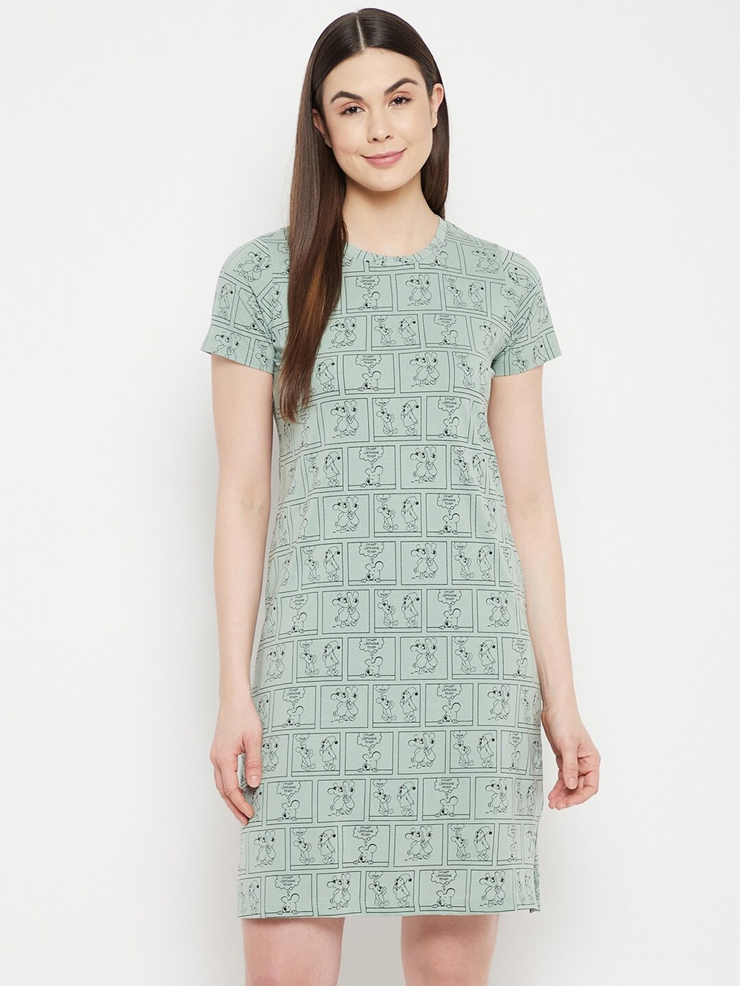 

MADAME M SECRET Women Green & Black Printed Nightdress