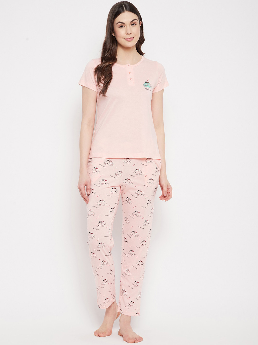 

MADAME M SECRET Women Peach-Coloured Printed Night suit
