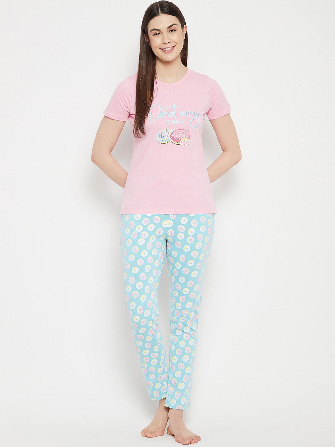 

MADAME M SECRET Women Pink & Blue Printed Night suit