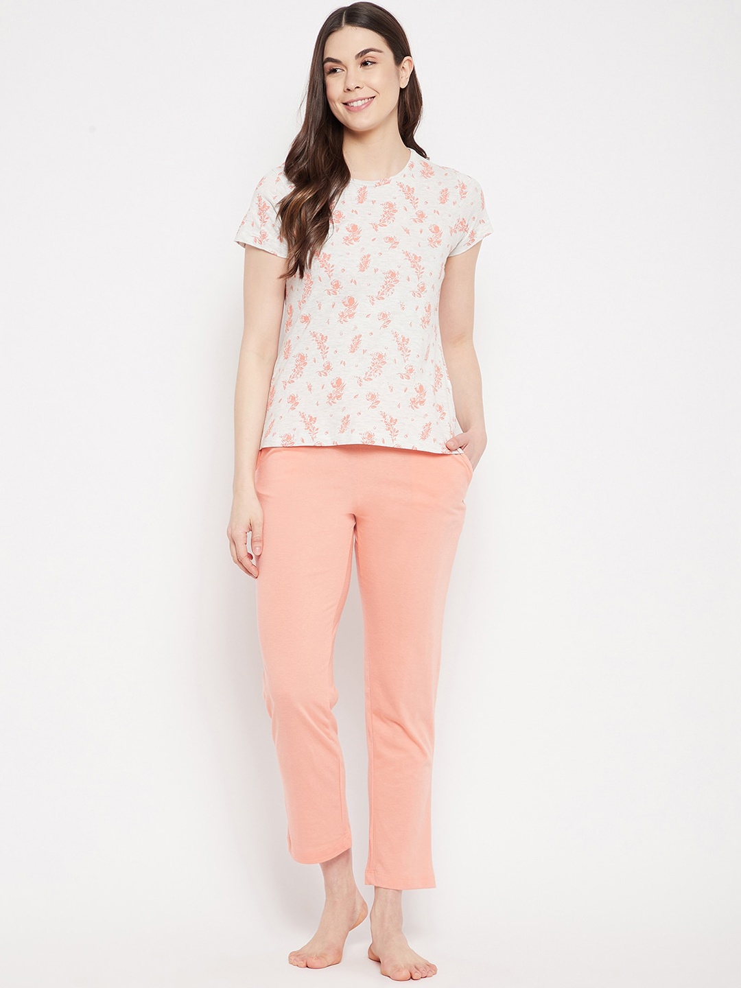 

MADAME M SECRET Women Cream Floral Print Night Suit