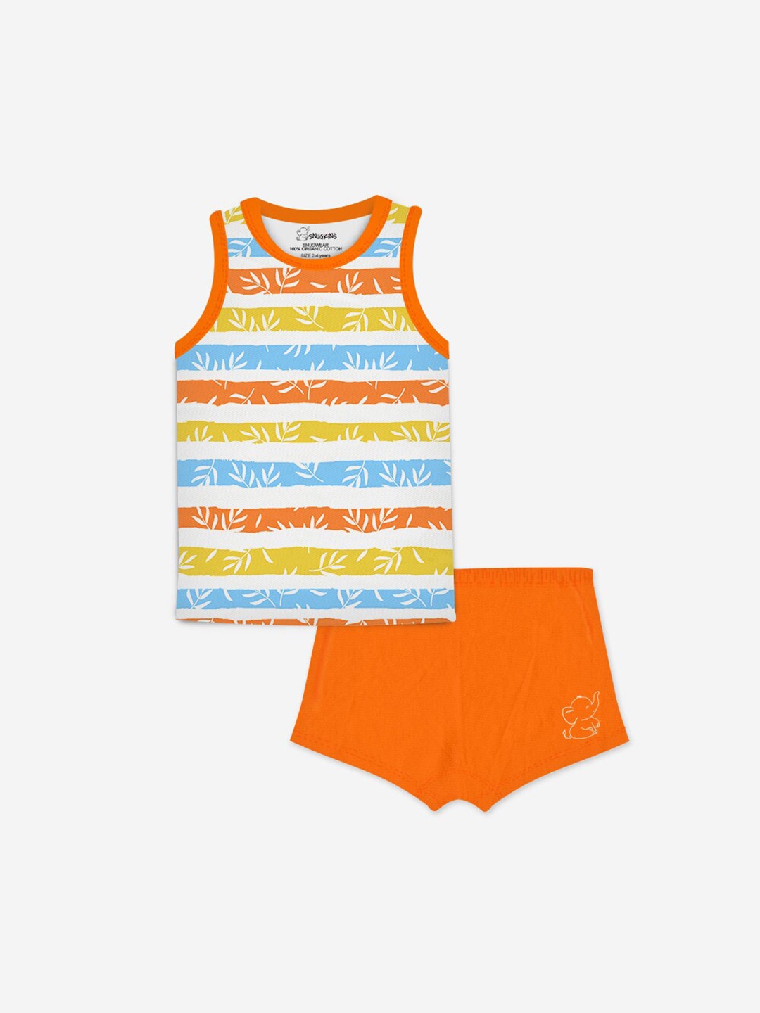 

Snugkins Unisex Kids Orange & White Organic Cotton Striped T-shirt with Shorts